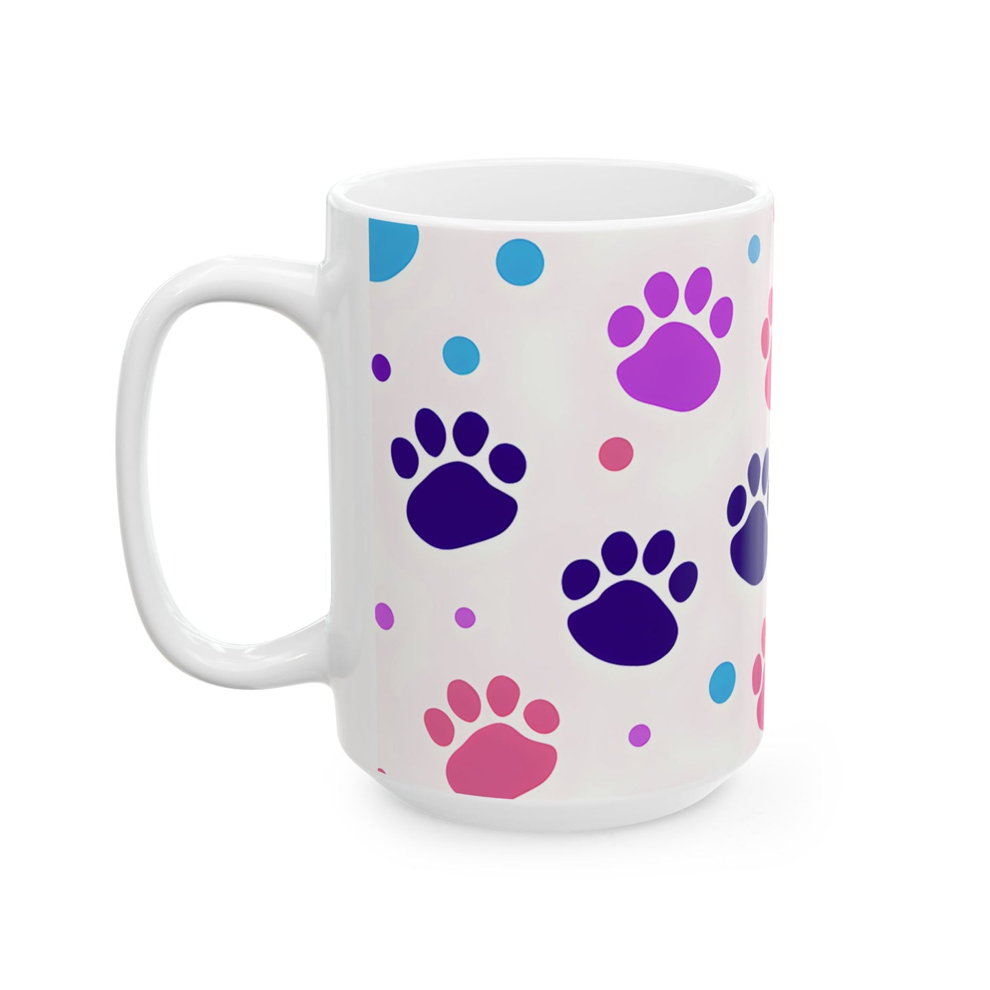 Colorful Paw Print Ceramic Mug — Cute Pet Lover Coffee Cup (11oz/15oz)