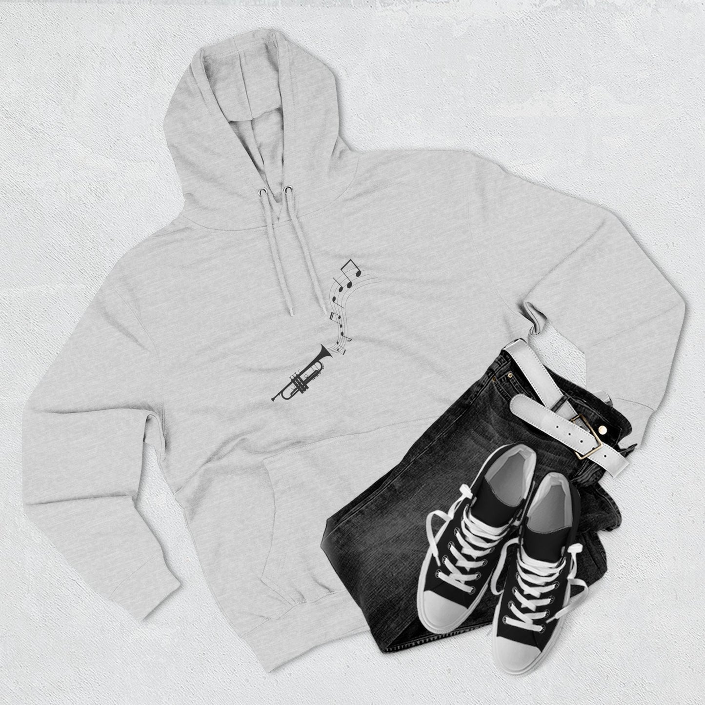 Trumpet Music Notes Hoodie — Minimalist Jazz Instrument Pullover