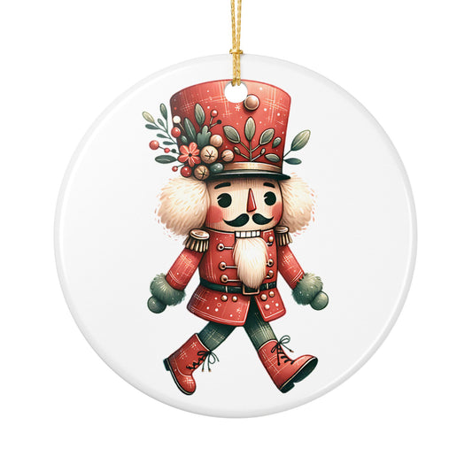 Nutcracker Ceramic Ornament — Vintage Holiday Christmas Tree Decoration (2-Sided)