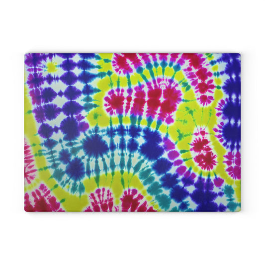 Colorful Tie-Dye Glass Cutting Board, Boho Kitchen Decor, Unique Gift for Home, Tie-Dye Inspired Kitchenware, Vibrant Art for Chefs