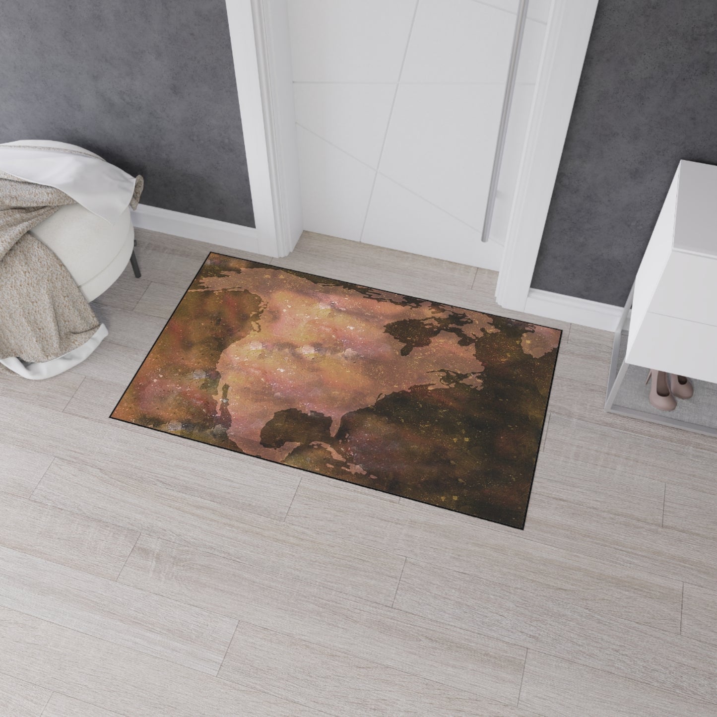 World Map Floor Mat — Rustic Watercolor Earth Doormat