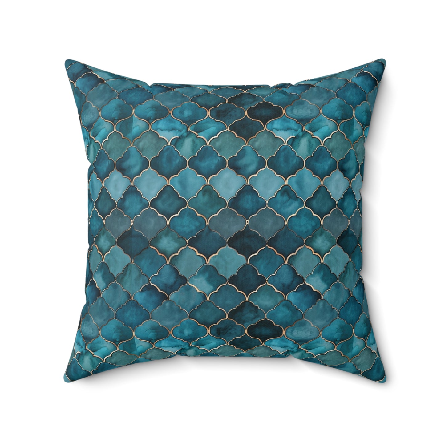 Teal Moroccan Tile Decorative Pillow — Spun Polyester Square Throw Cushion