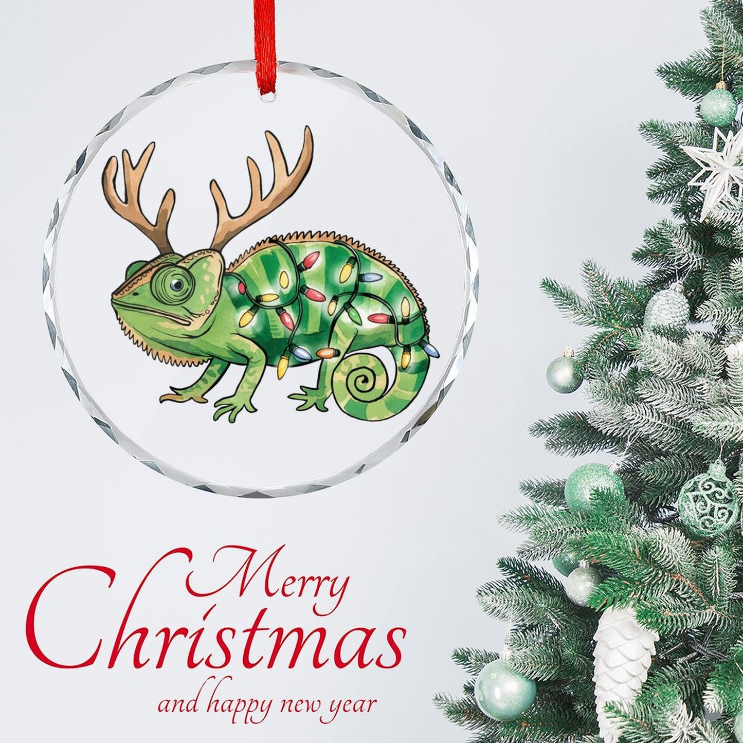 Glass Circular Ornament Pendant Gecko