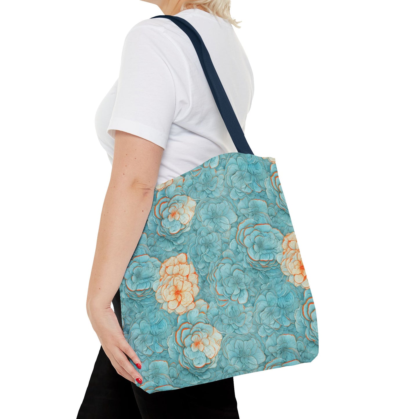 Floral Watercolor Tote Bag — Teal Succulent Pattern