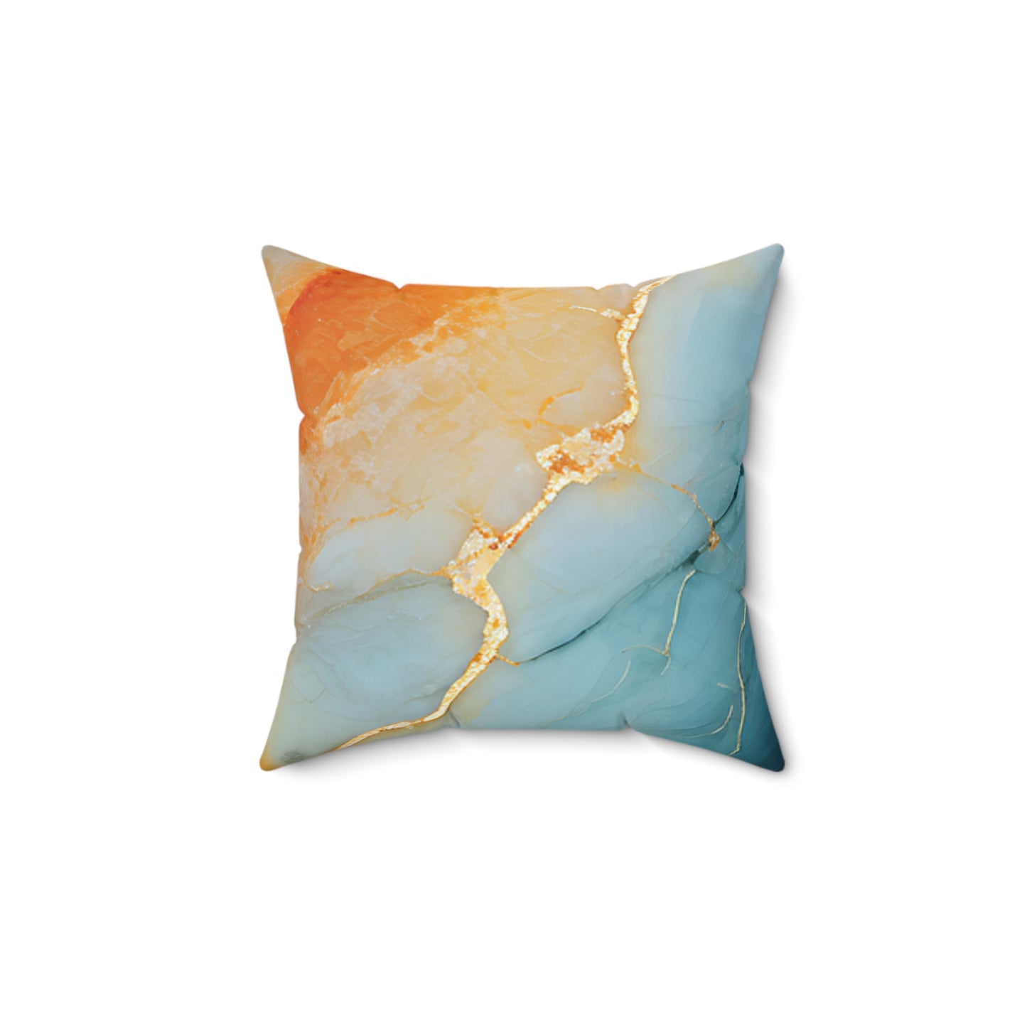 Blue & Gold Marble Decorative Pillow — Turquoise Abstract Square Throw Pillow