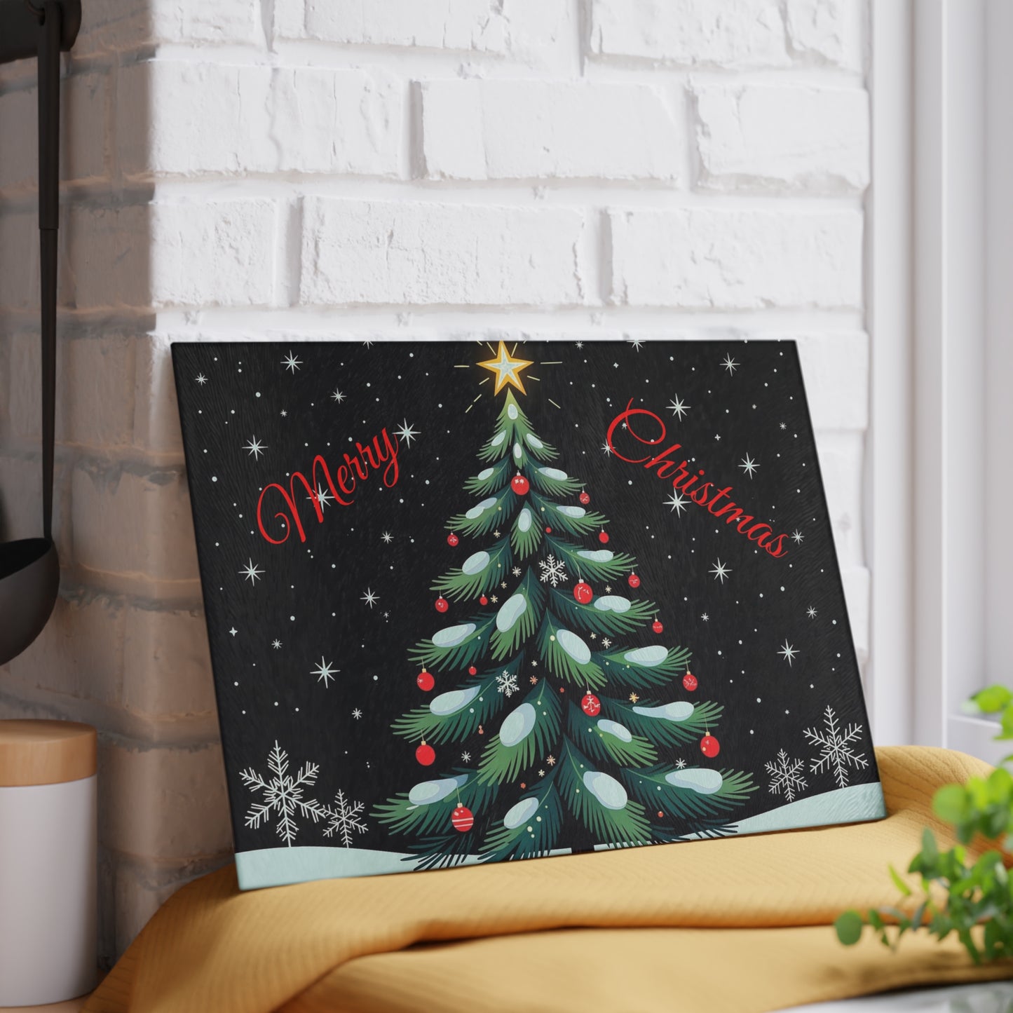 Christmas Tree Glass Cutting Board – "Merry Christmas" Festive Holiday Kitchen Decor