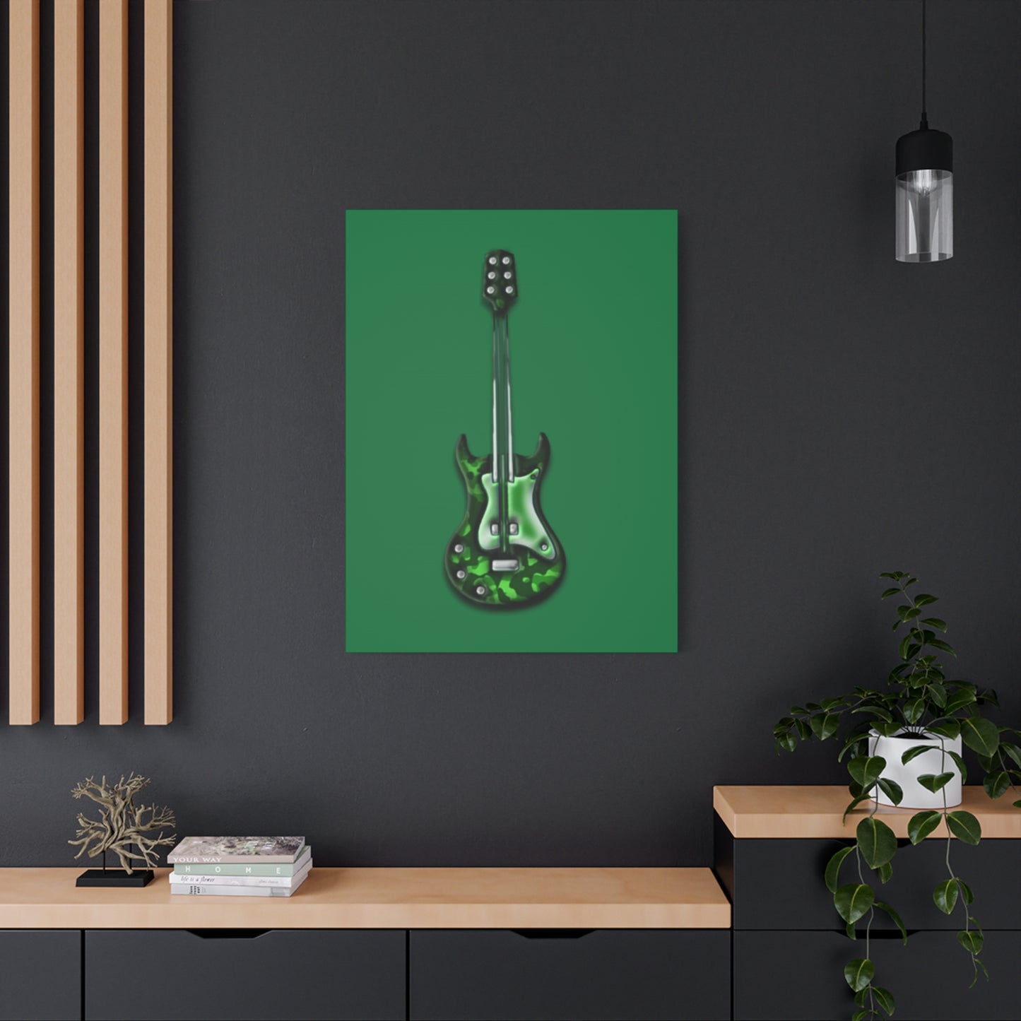 Green Electric Guitar Canvas Art, Music Wall Decor, Rock n Roll Gift, Guitar Lover's Art, Stretched Green Canvas, Home Theater Decor