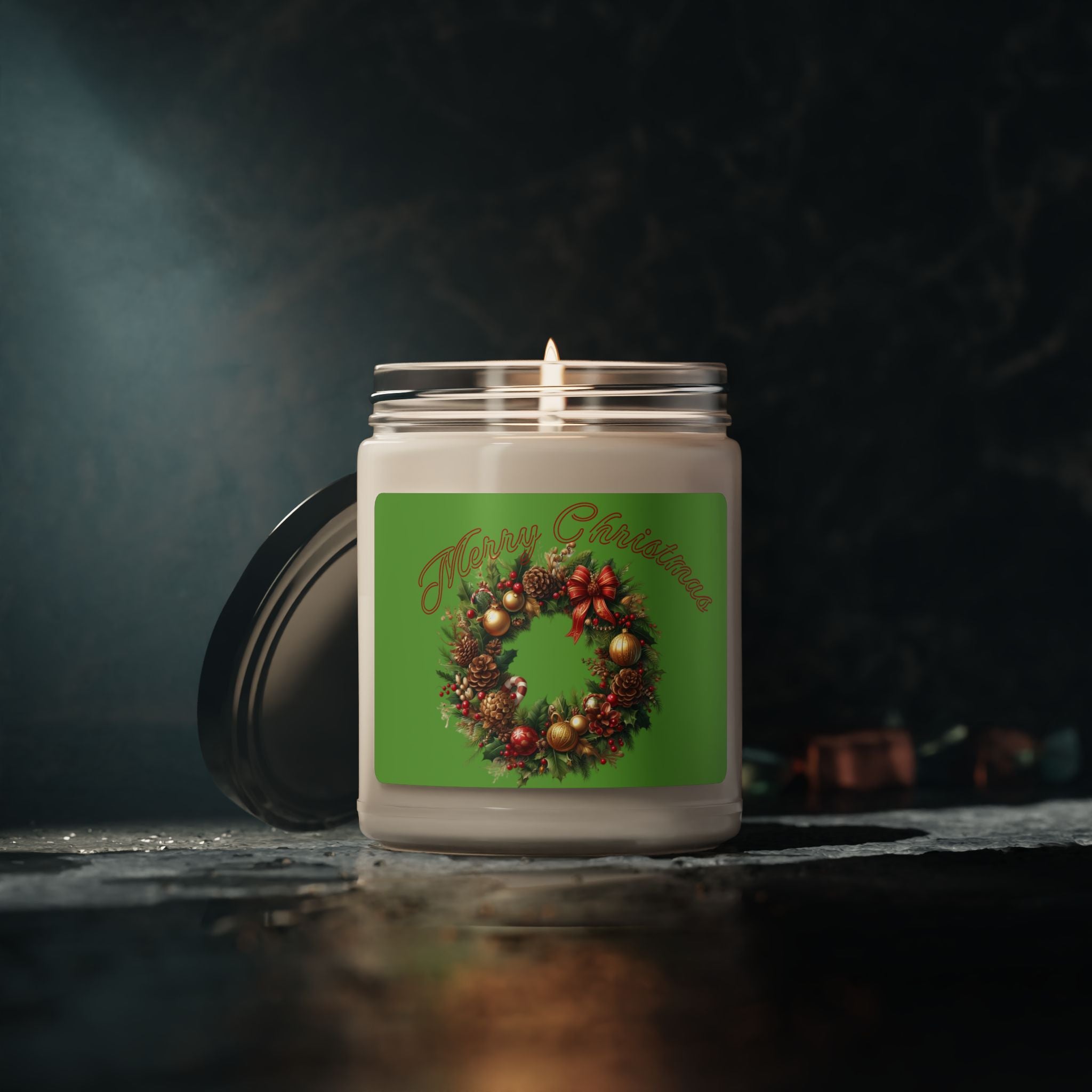 Christmas Wreath Scented Soy Candle — 9oz Holiday Aromatherapy Jar (Merry Christmas)