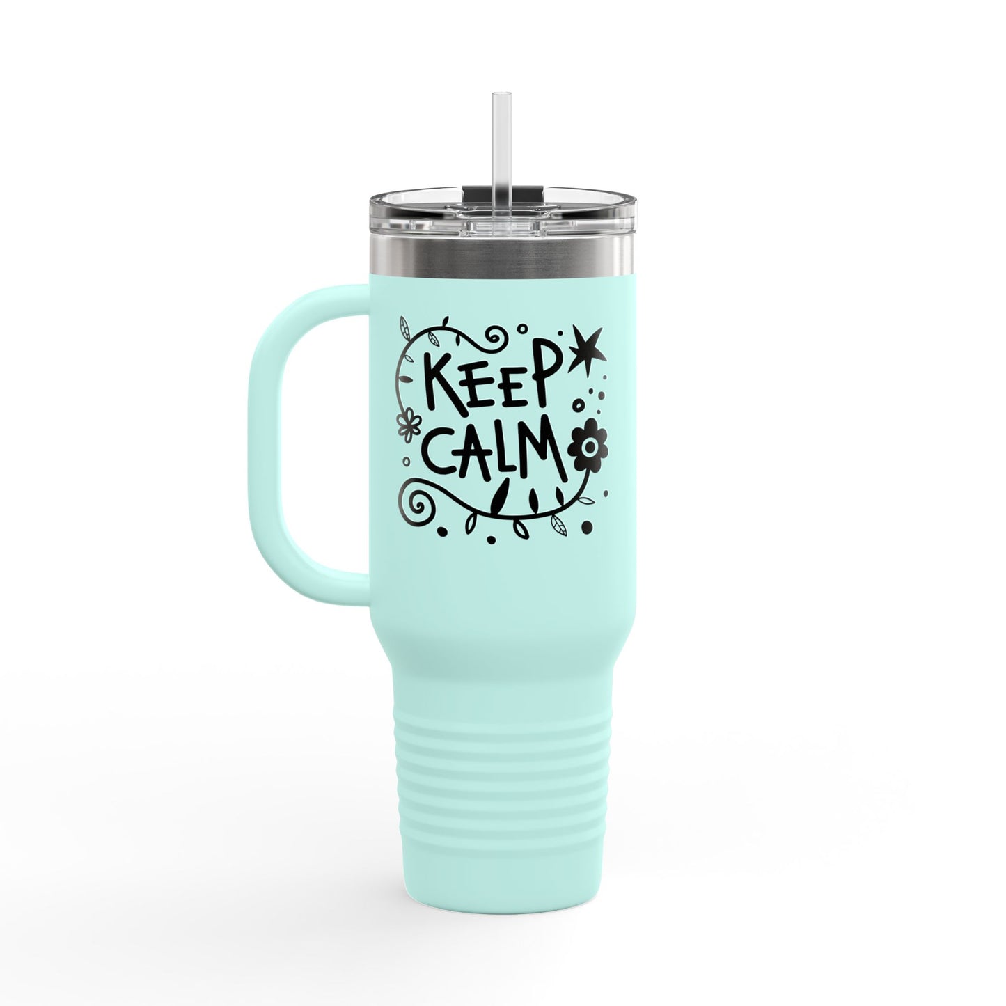 Travel Mug with Inspirational Design, Keep Calm Travel Cup, Insulated Coffee Tumbler, 40oz Drinkware for Travel, Gifts for Friends