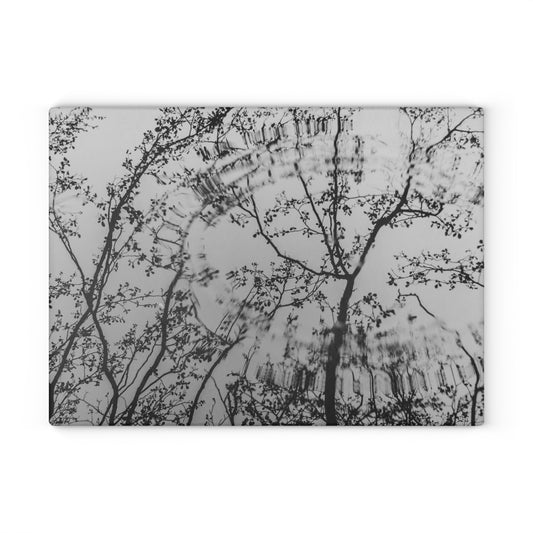 Glass Cutting Board — Monochrome Ferris Wheel & Tree Silhouette Decorative Cutting Board