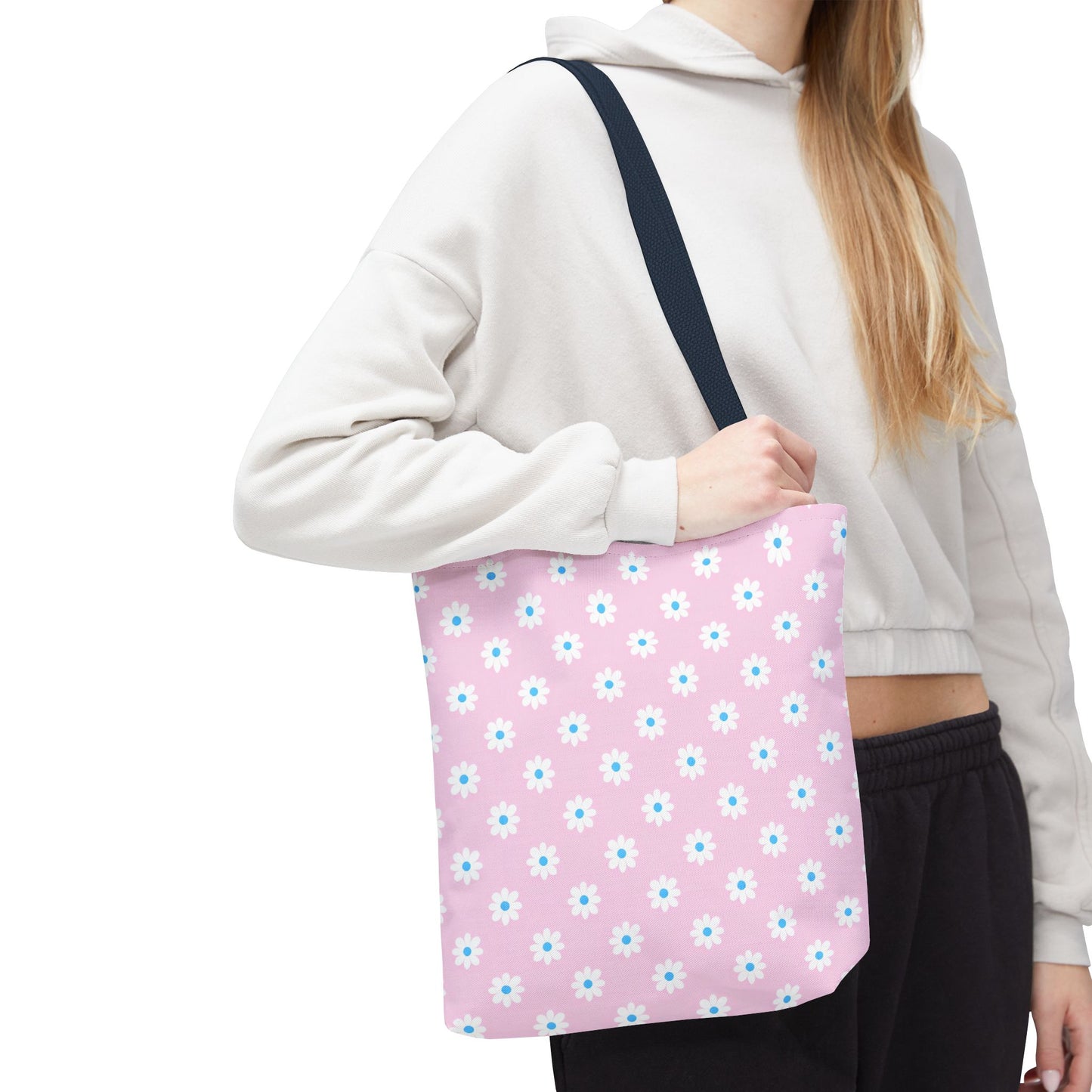 Pink Daisy Pattern Tote Bag — Floral Everyday Canvas Shopper