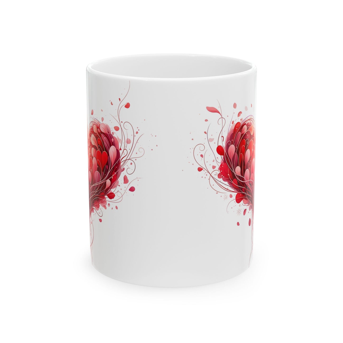 Heart Blossom Ceramic Mug — Red Floral Heart Coffee Cup (11oz, 15oz)