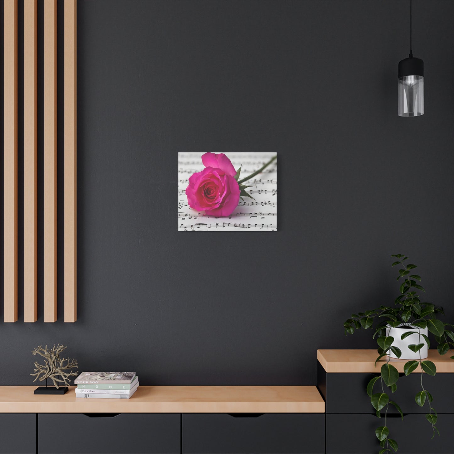 Stretched Canvas Art Print, Classic Rose on Sheet Music, Floral Wall Decor, Home Decoration, Gift for Music Lovers