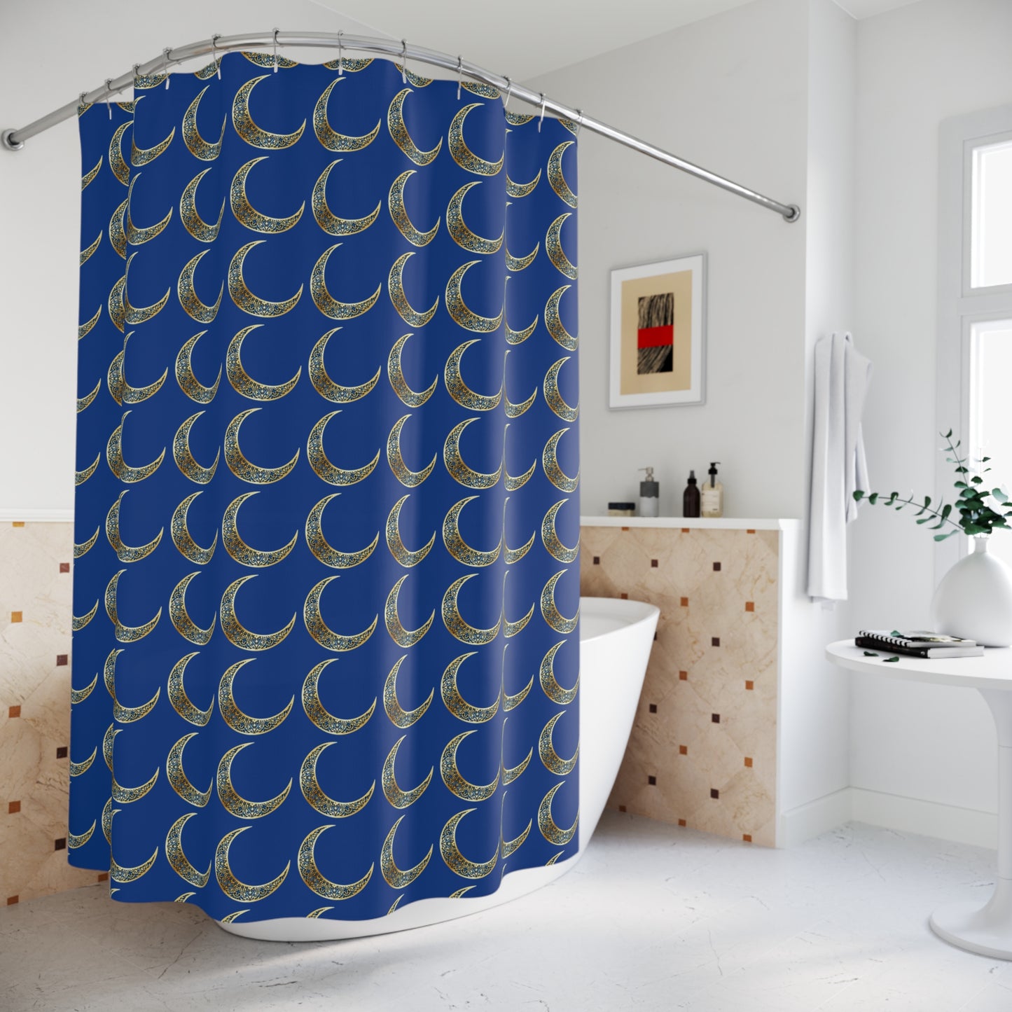 Celestial Moon Shower Curtain, Bohemian Bathroom Decor, Moon Phases, Astrology Gift, Lunar Theme, Unique Shower Drapery