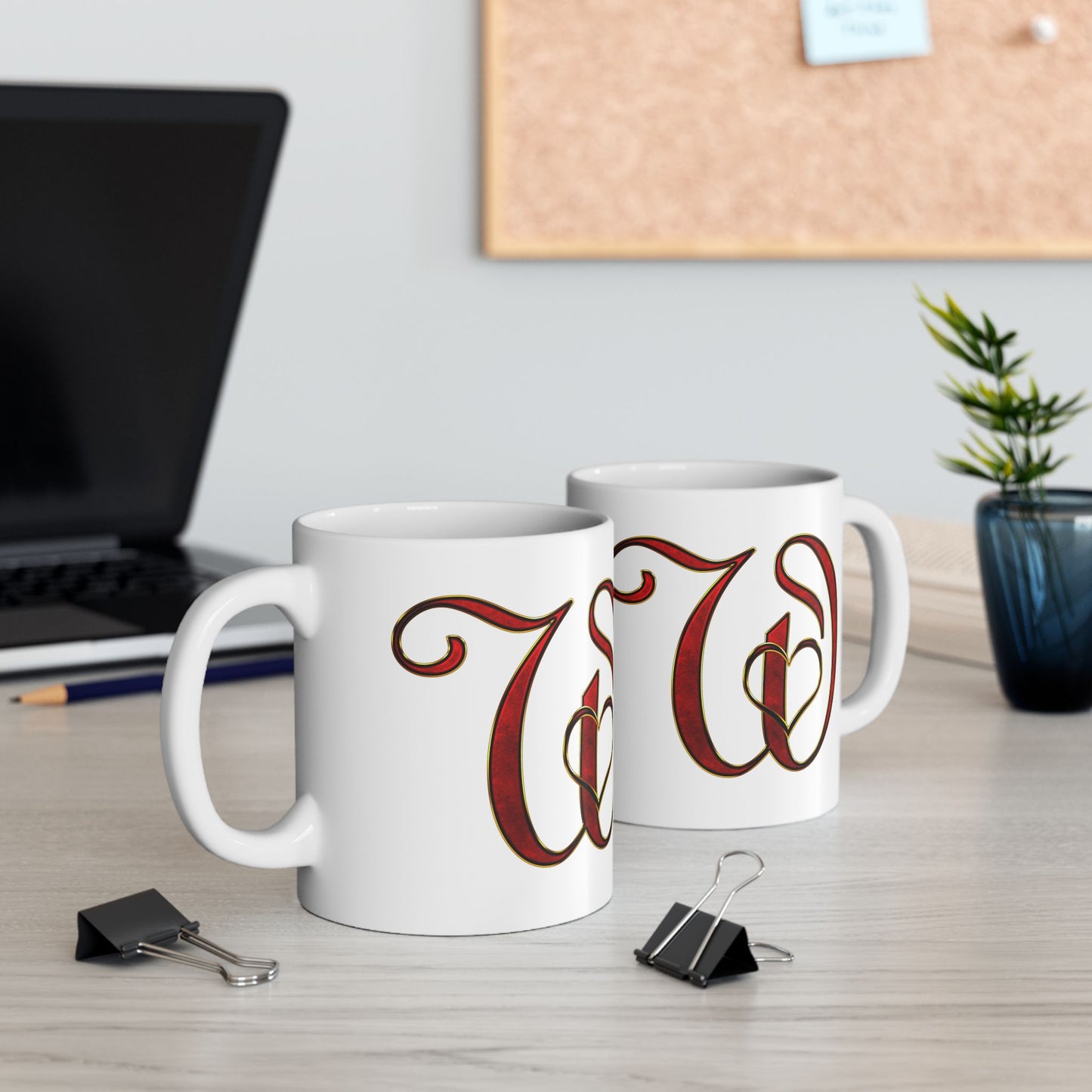 Monogram Script Ceramic Mug – Elegant Red Lettering (11oz & 15oz)