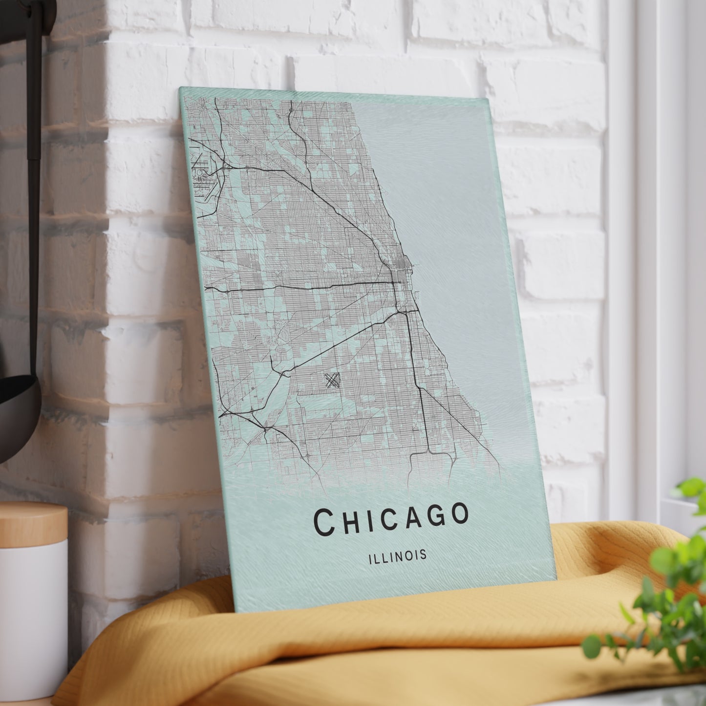 Chicago Map Glass Cutting Board – Modern Mint City Map Kitchen Board