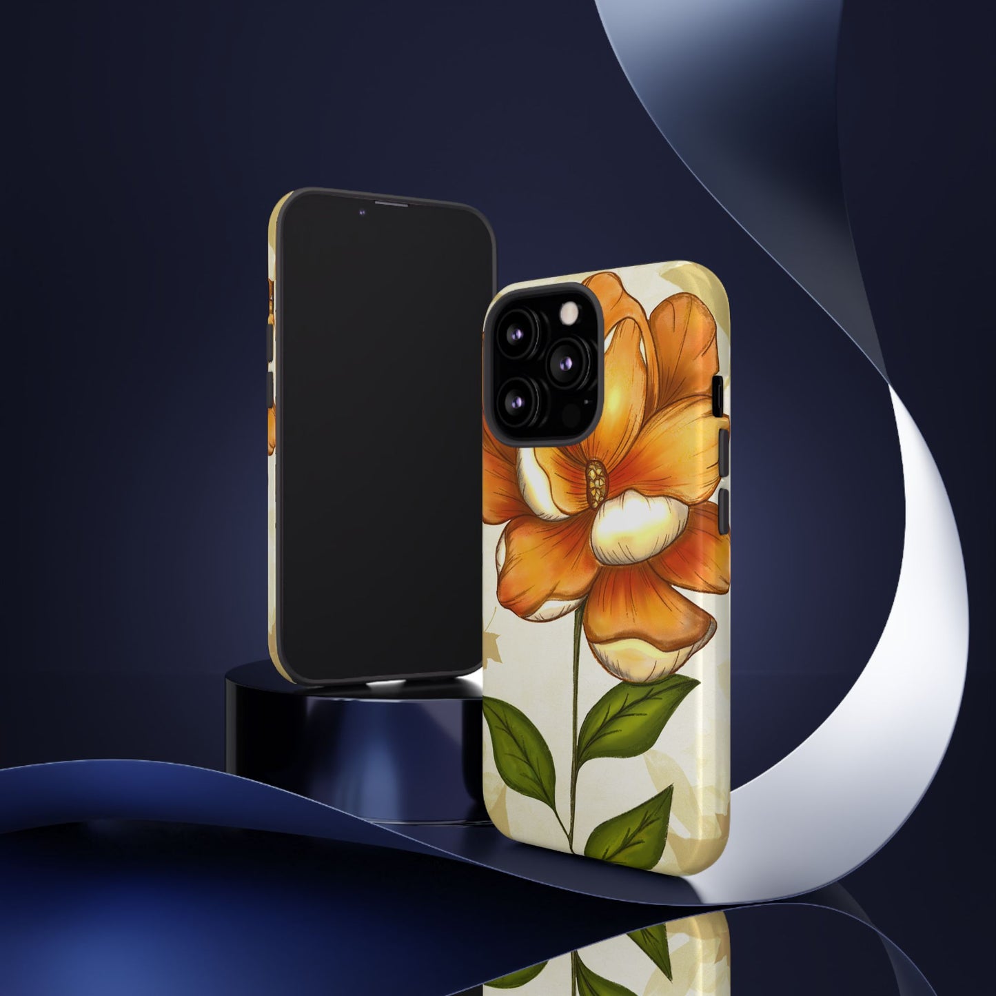 Floral Phone Case with Orange Flower Design, Tough Phone Cover, Floral Gift, Stylish Tech Accessory, Nature Lovers, Spring Vibes