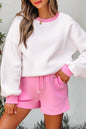 Strawberry Pink Color Block Pullover and Lace-up Elastic Waist Shorts Set