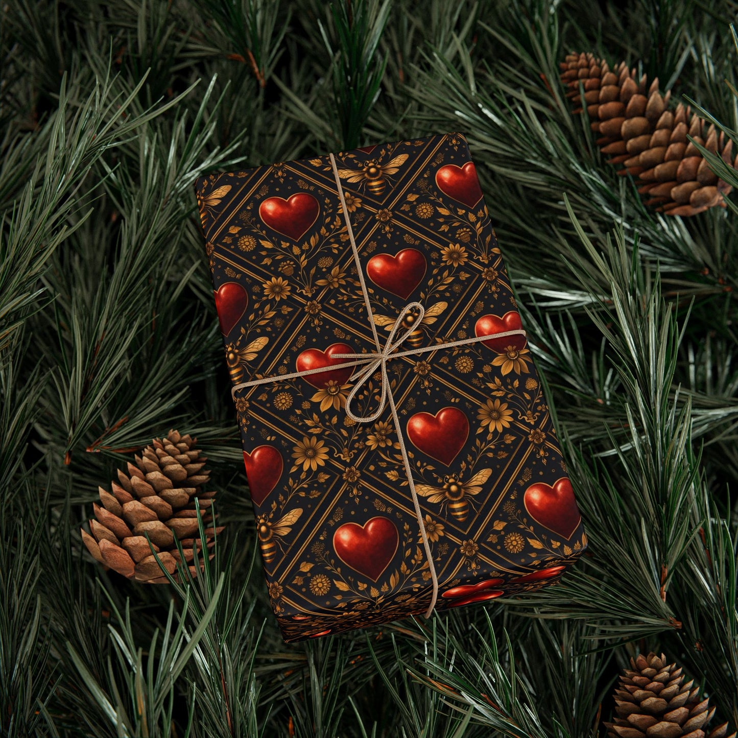 Ornate Heart Wrapping Paper Roll – Elegant Red & Gold Gift Wrap