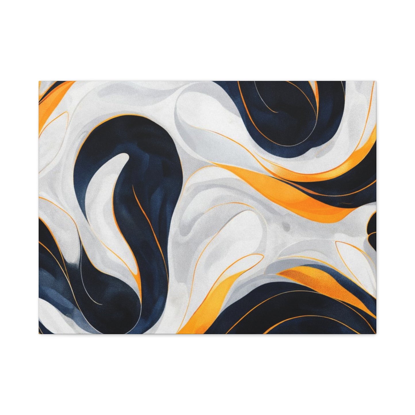 Abstract Fluid Art Matte Canvas Print — Navy, Gold & White Stretched Wall Art
