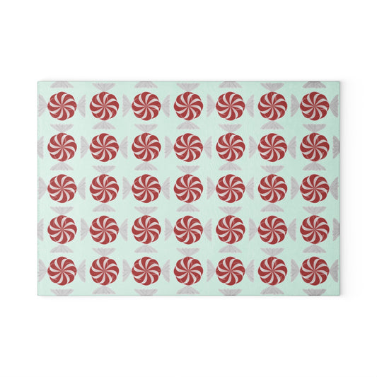 Peppermint Pattern Glass Cutting Board — Festive Candy Kitchen Board