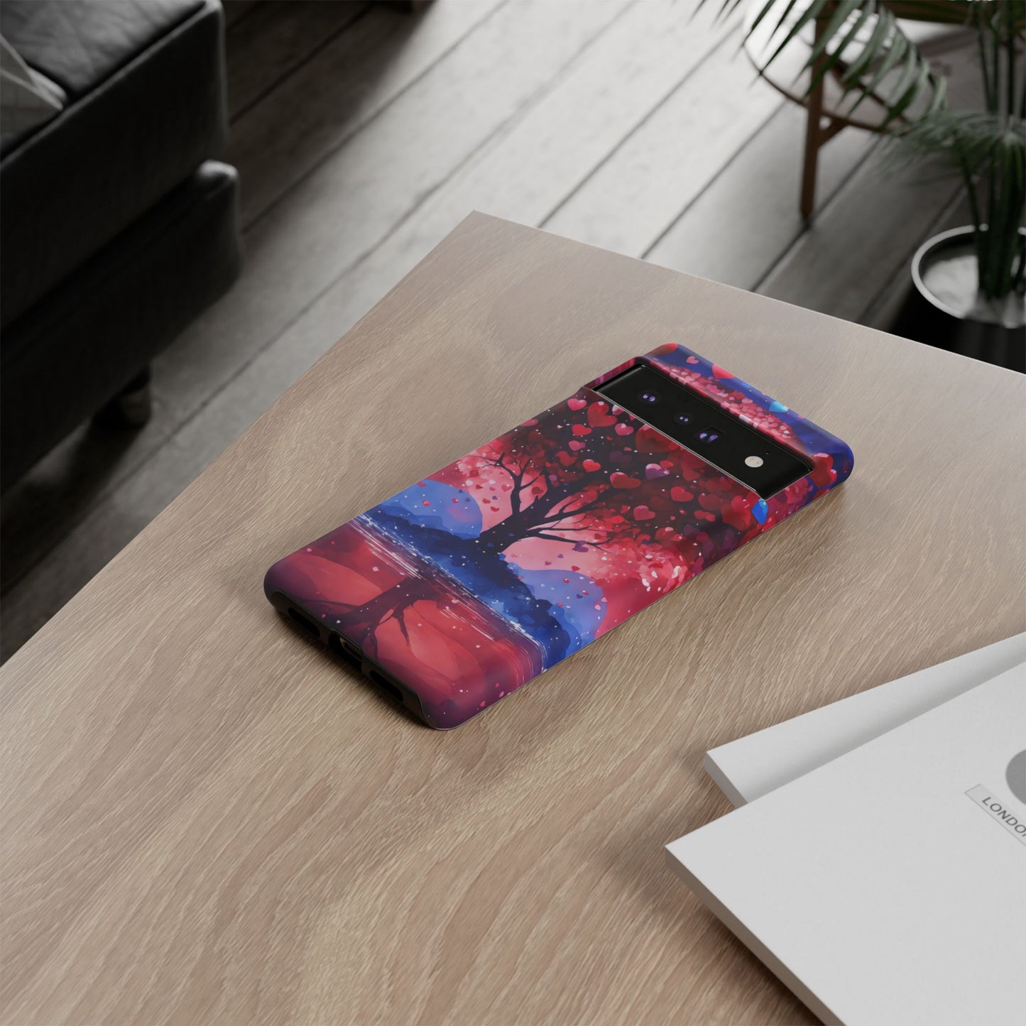 Heart Tree Phone Case — Romantic Red & Blue Protective Tough Case