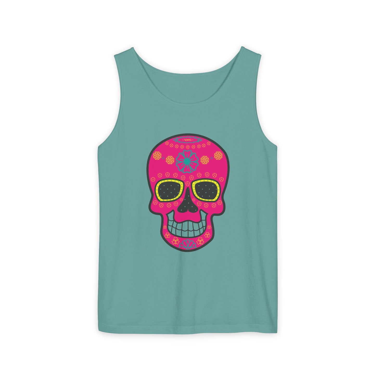 Colorful Dia de los Muertos Skull Tank Top, Unisex Summer Tee, Festival Wear