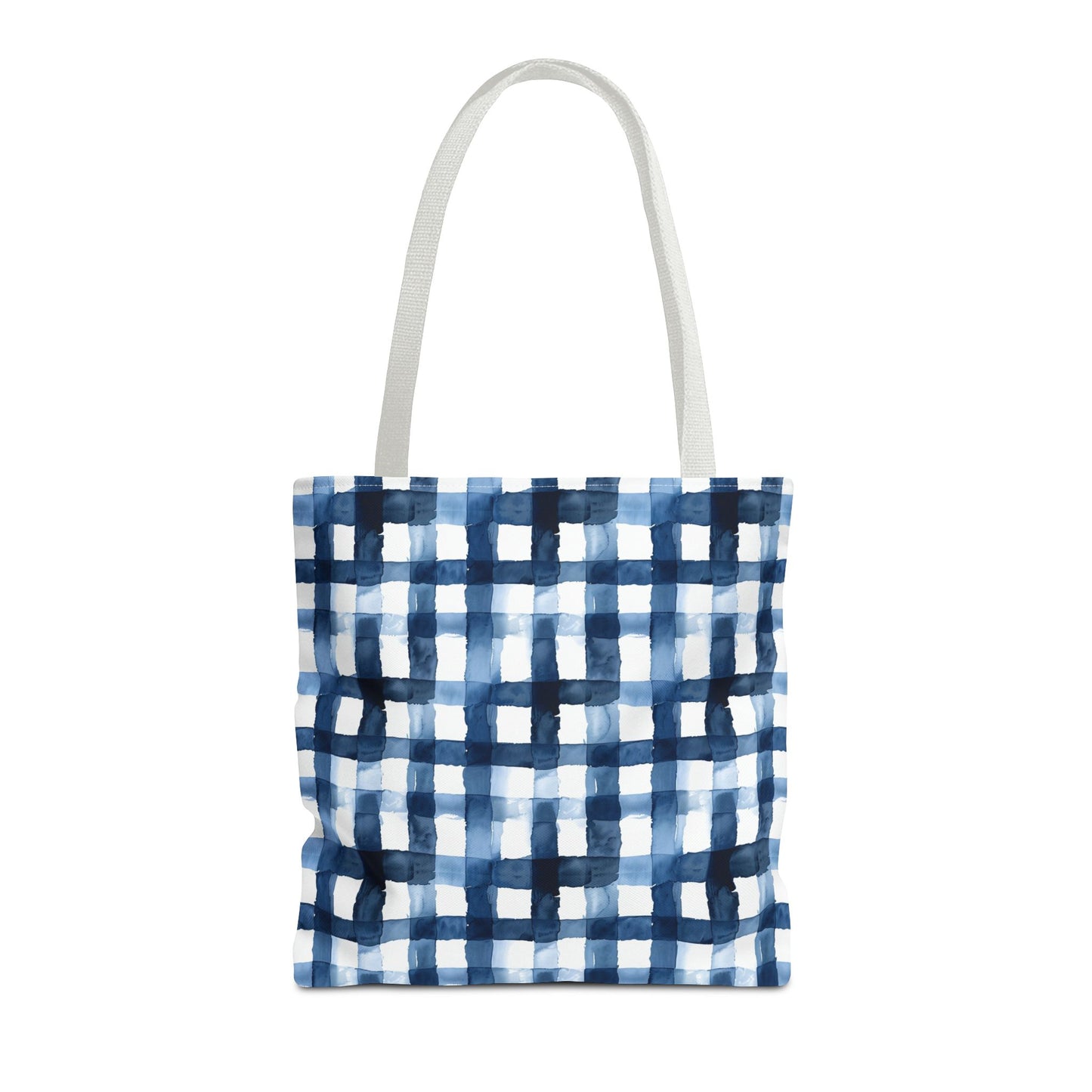 Blue Watercolor Plaid Tote Bag — Navy Check Pattern All-Over Print