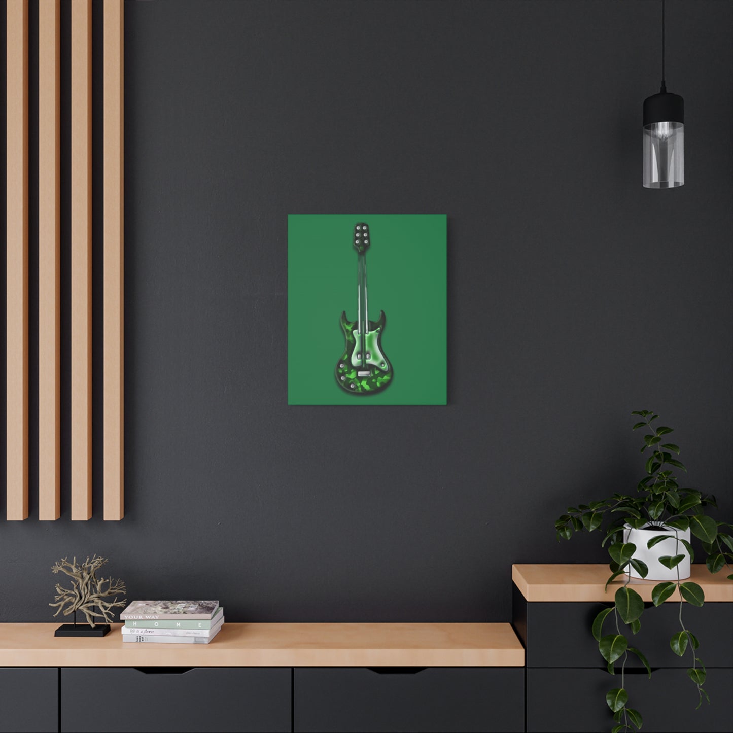 Green Electric Guitar Canvas Art, Music Wall Decor, Rock n Roll Gift, Guitar Lover's Art, Stretched Green Canvas, Home Theater Decor