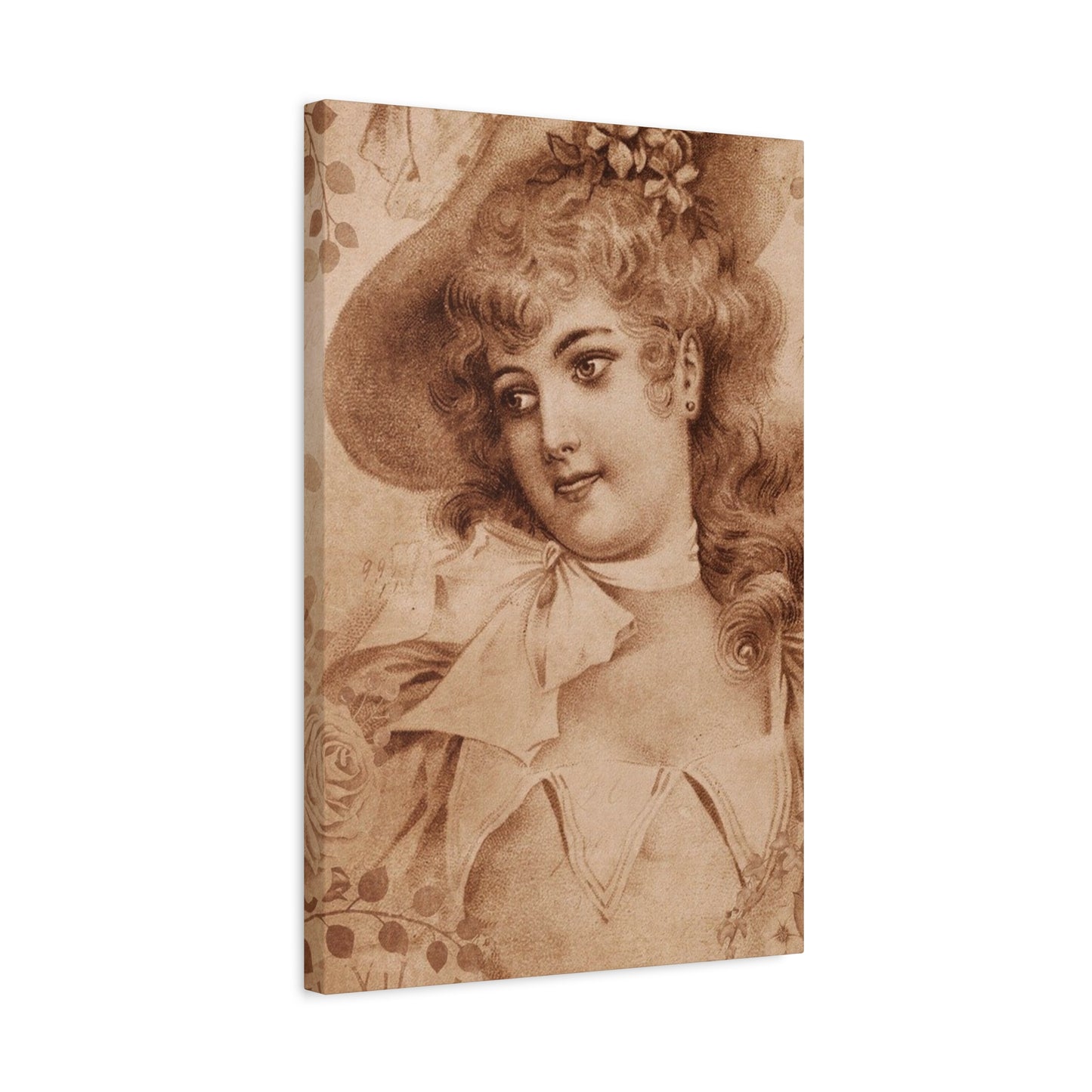 Vintage Sepia Portrait Canvas — Romantic Victorian Lady Matte Wall Art