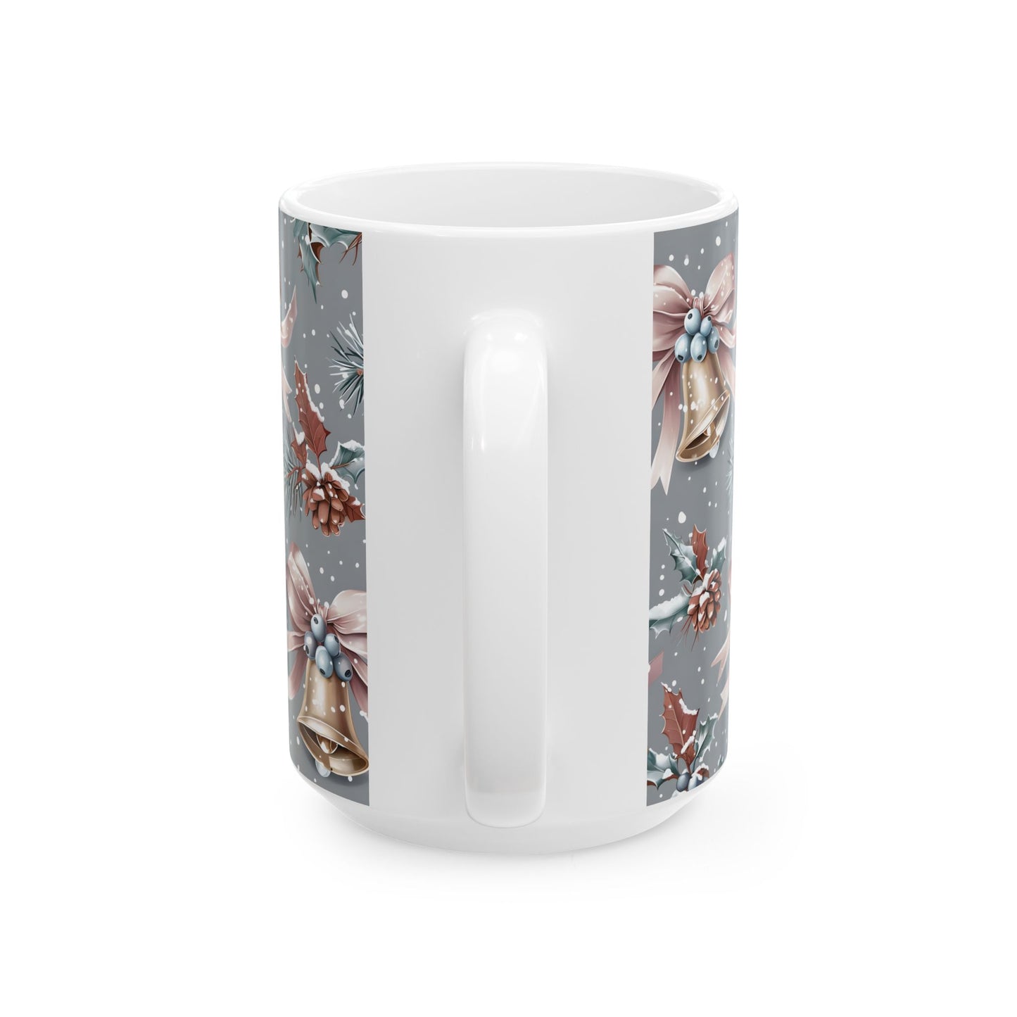 Festive Holiday Ceramic Mug, Christmas Gift, Winter Decor, Bell Design, Cozy Coffee Cup, Seasonal Beverage Container