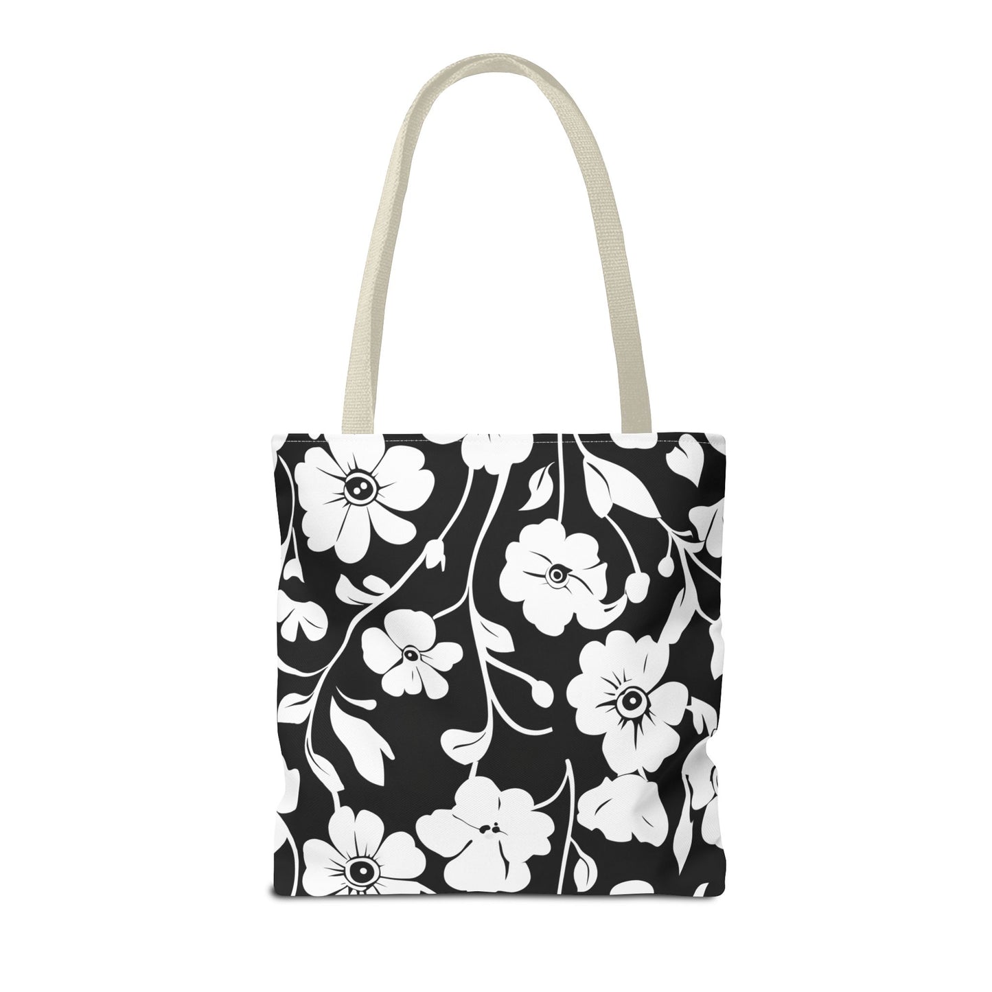 Elegant Floral Tote Bag, Black and White Tote, Eco-Friendly Shopping Bag