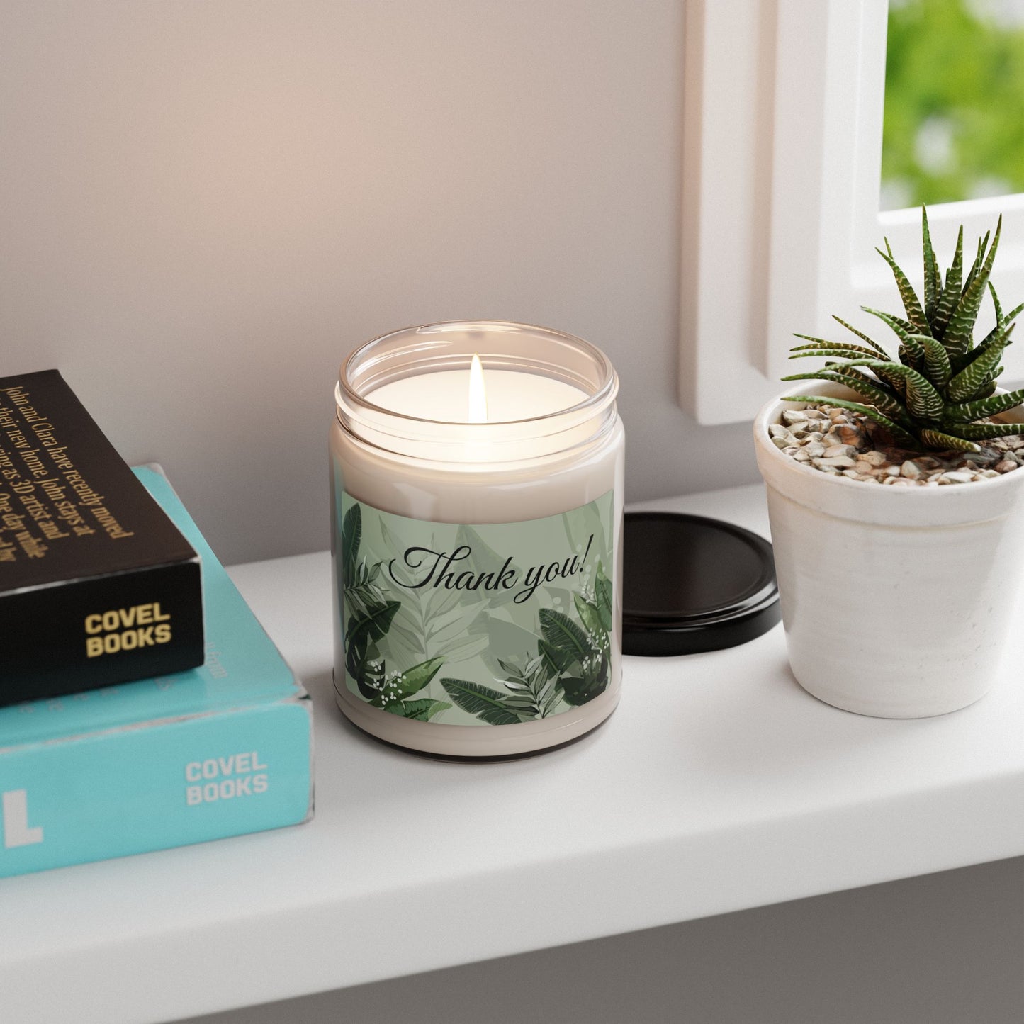 Thank You Soy Candle — 9oz Scented Jar with Botanical Design