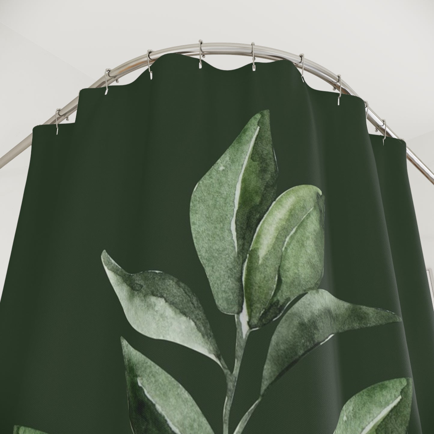 Botanical Greenery Shower Curtain — Watercolor Eucalyptus Leaf Bathroom Decor