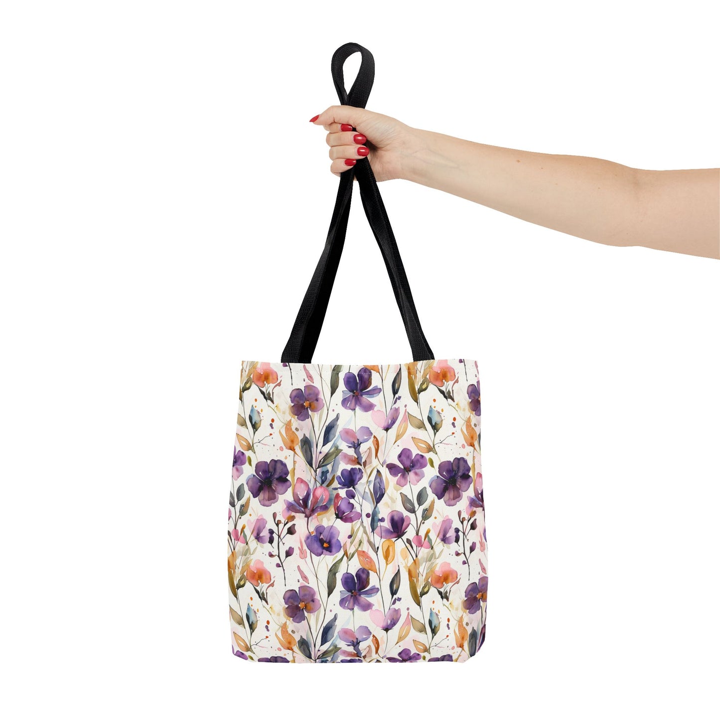 Floral Watercolor Tote Bag — Purple & Orange Botanical All-Over Print