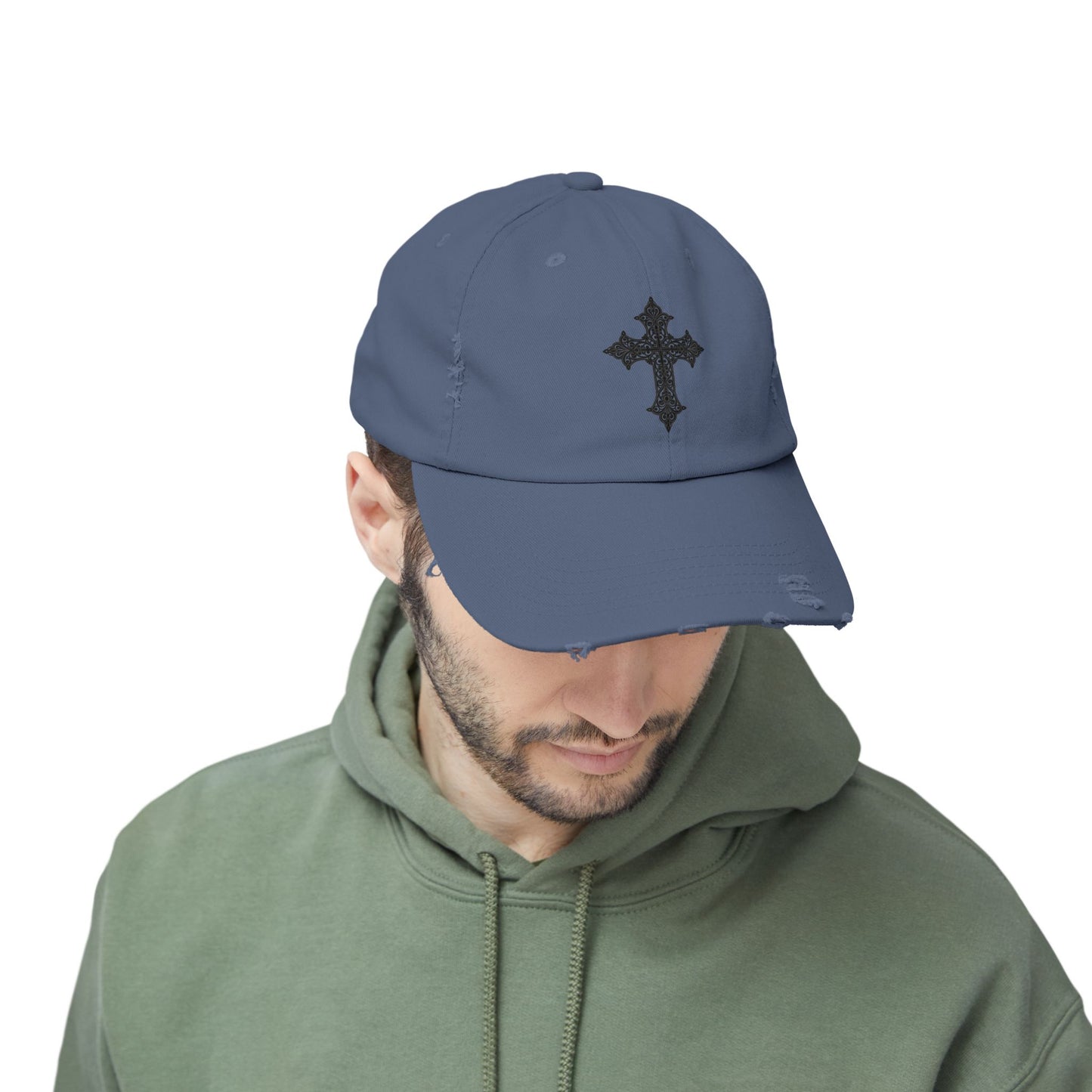 Cool Distressed Cap for Trendy Looks, Vintage Hat, Adjustable Cap, Cross Design, Casual Accessories