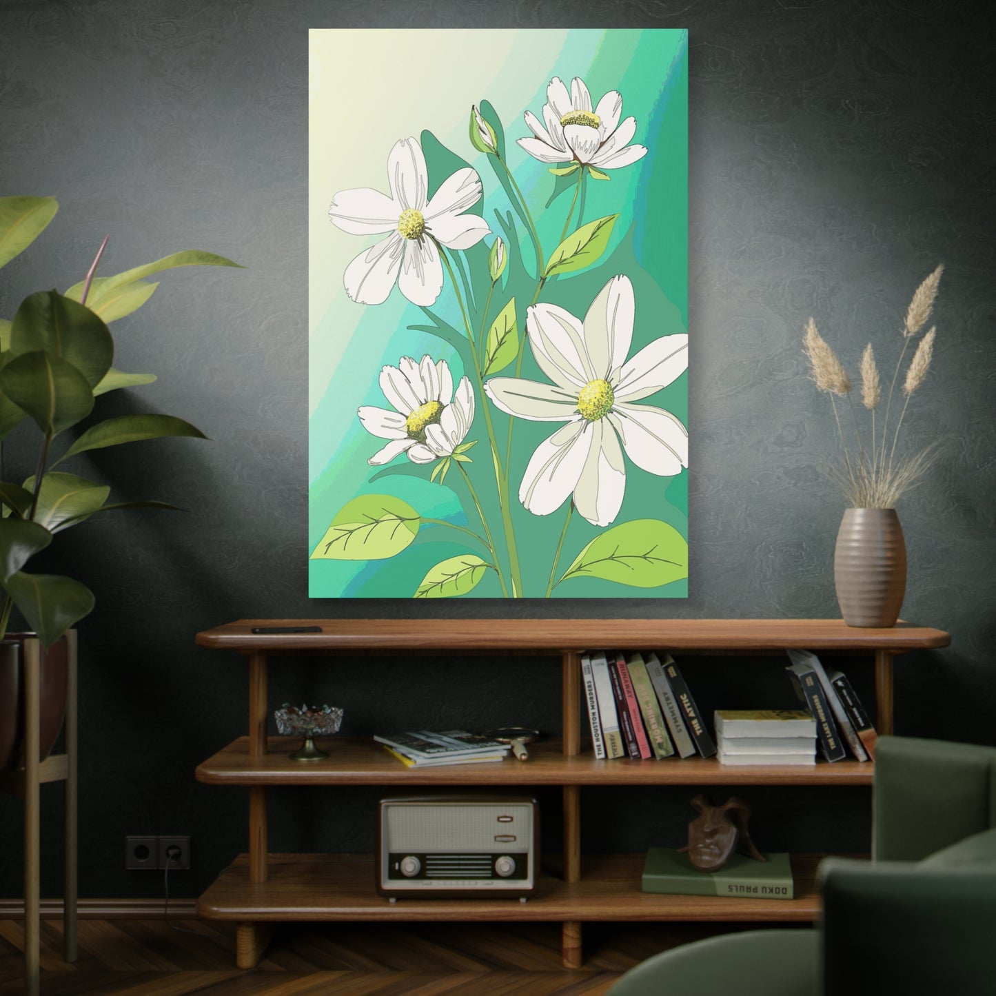 Matte Canvas, Stretched, 1.25" White Flowers