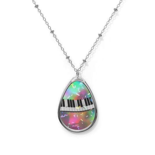 Colorful Piano Key Oval Necklace, Musical Gift, Jewelry for Musicians, Teardrop Pendant, Gift for Music Lovers