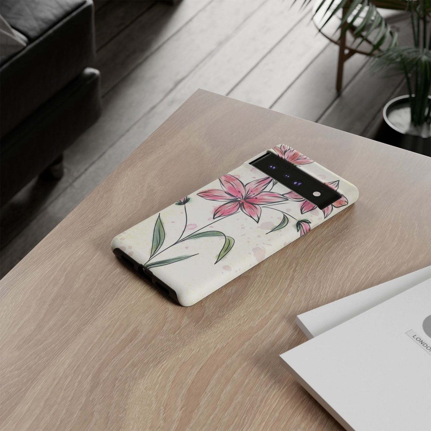 Floral Phone Case with Elegant Pink Lilies, Cute Floral Accessories, Phone Protection, Gift for Her, Stylish Cell Phone Cover