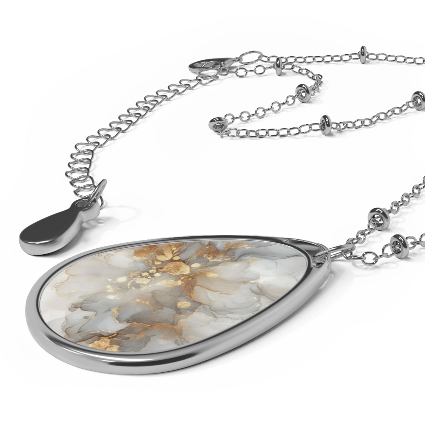 Gold Veined Marble Teardrop Pendant Necklace