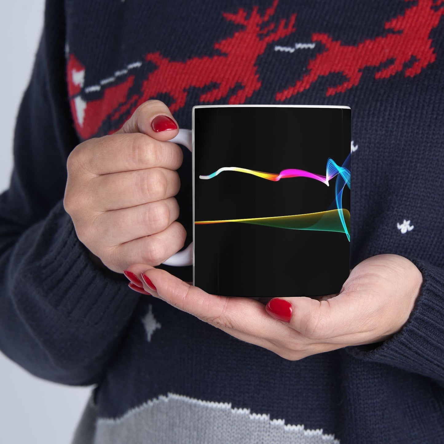 Neon Wave Ceramic Mug – Colorful Abstract Smoke Design (11oz & 15oz)