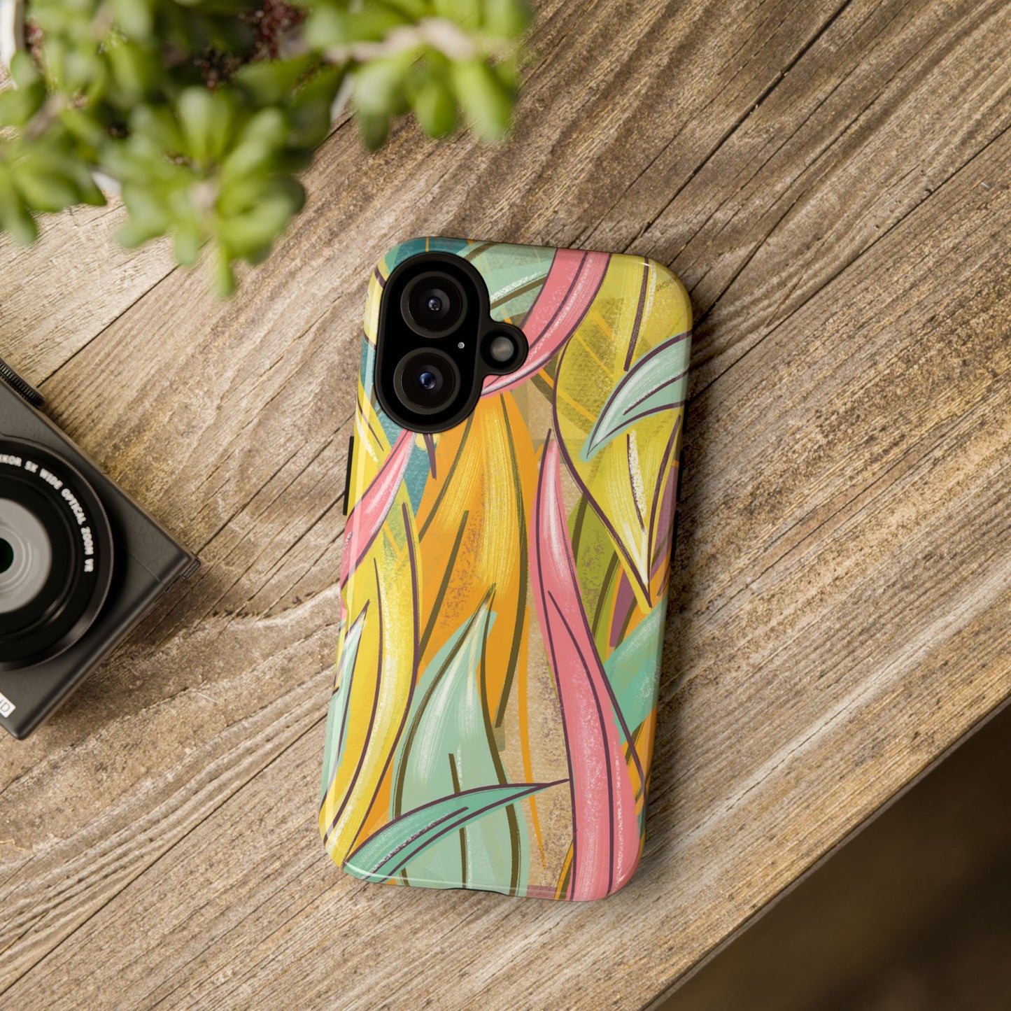 Vibrant Phone Case with Colorful Leaf Design, Tough Cases for Nature Lovers, Eco-Friendly Gift, Summer Vibes, Floral Phone Cover