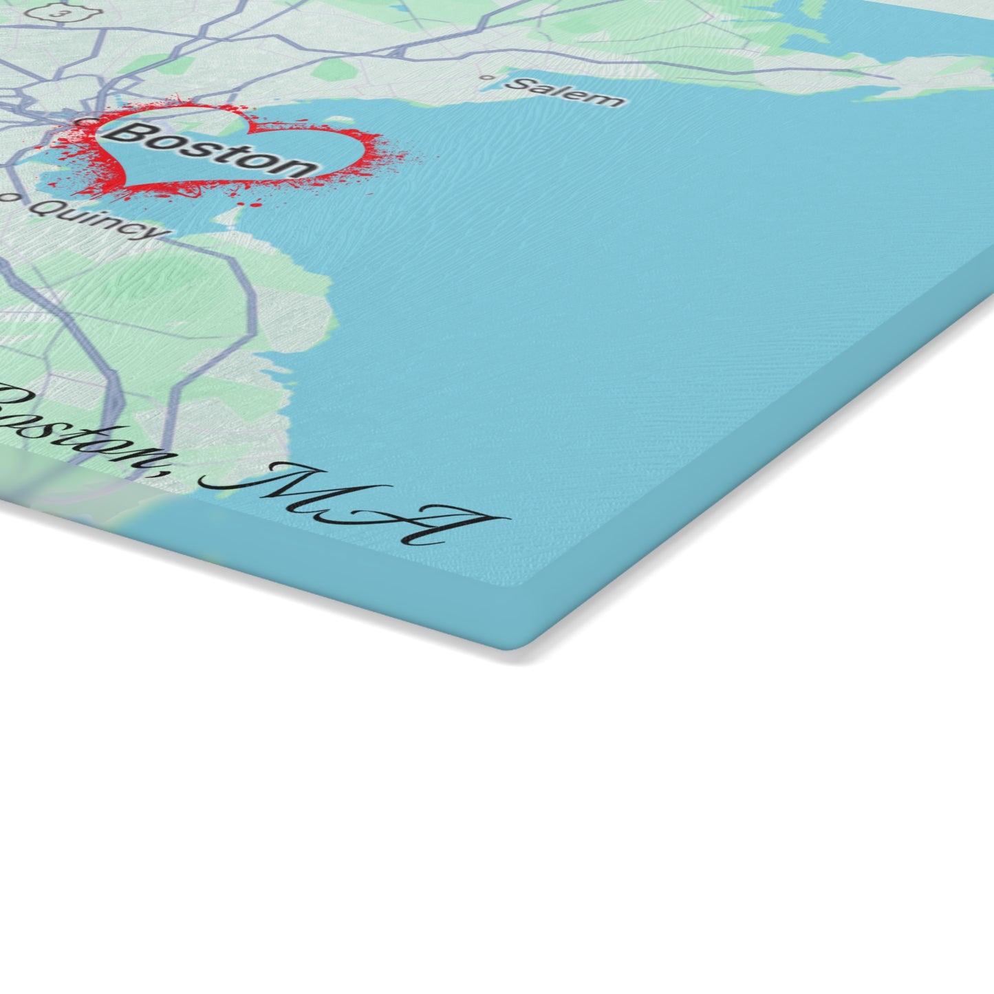Boston Map Glass Cutting Board, Personalized Kitchen Decor, Gift for Boston Lovers, Wedding Registry, Home Cooking, Handmade Gift