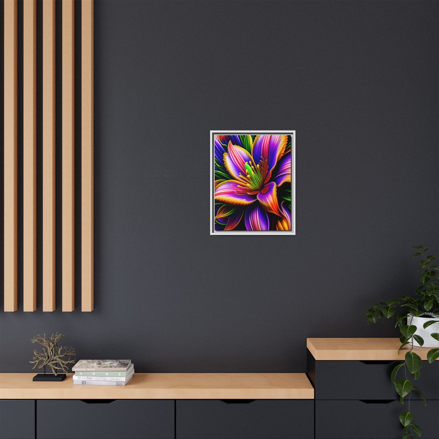 Vibrant Neon Floral Matte Canvas Print — Framed Wall Art