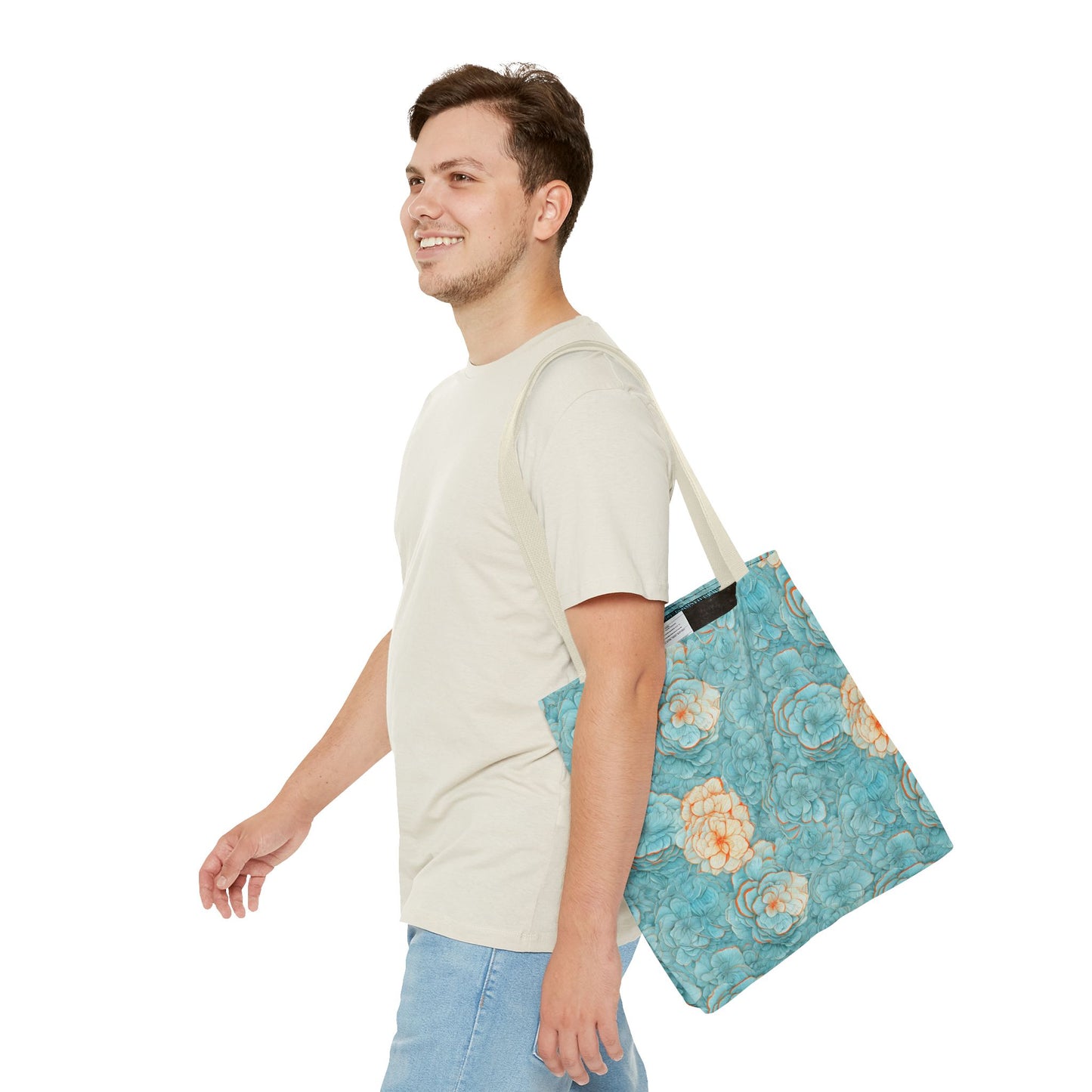 Floral Watercolor Tote Bag — Teal Succulent Pattern