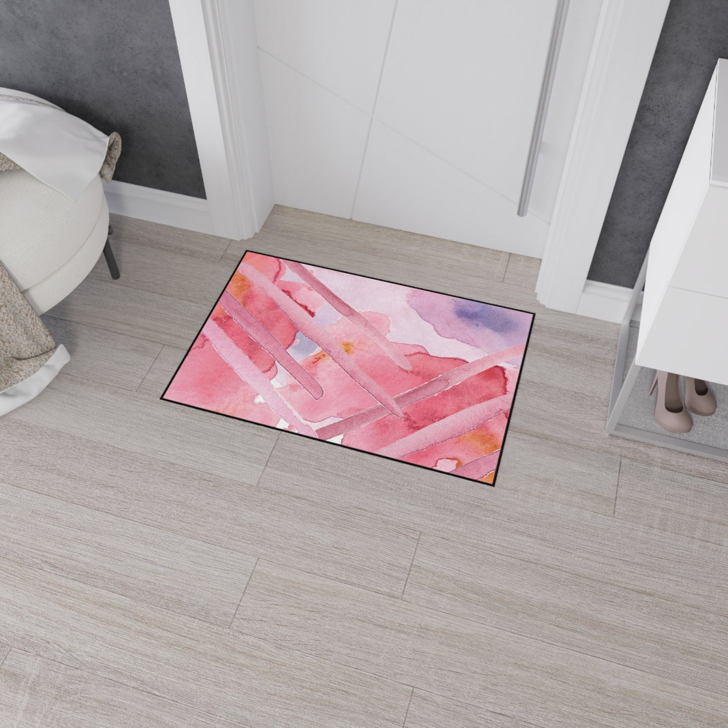 Pink Watercolor Abstract Heavy-Duty Floor Mat — Slip-Resistant Entry & Kitchen Rug