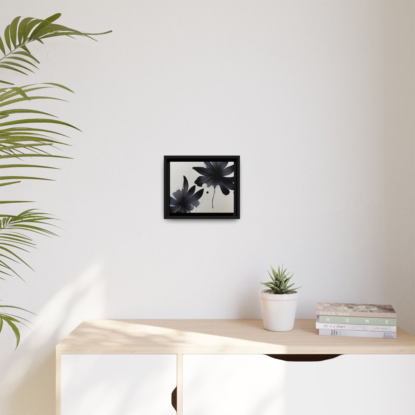 Framed Black Floral Matte Canvas Wall Art — Monochrome Botanical Print