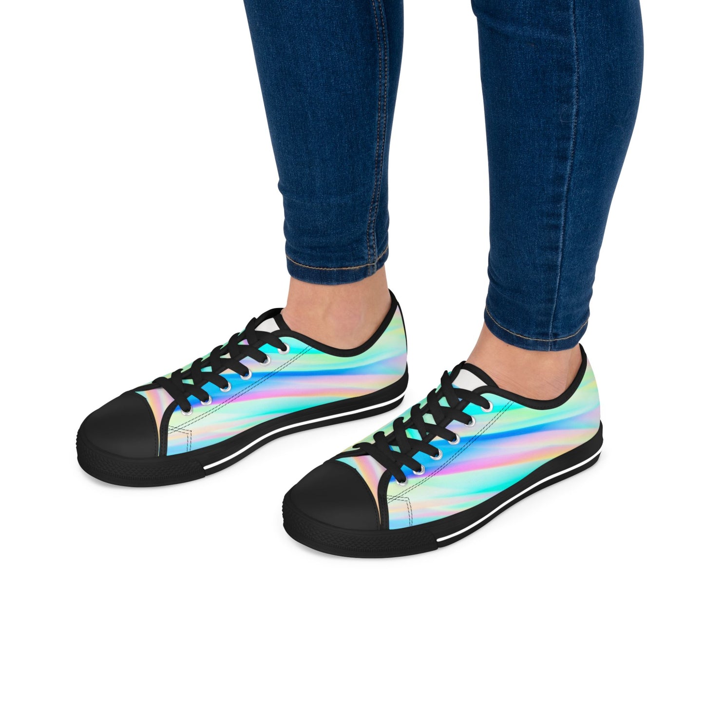 Holographic Rainbow Low Top Sneakers — Women's Iridescent Casual Shoes