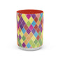 Colorful Diamond Pattern Coffee Mug, Coffee Lover Gift, Bright Kitchen Decor, Artistic Mug, Vibrant Drinkware