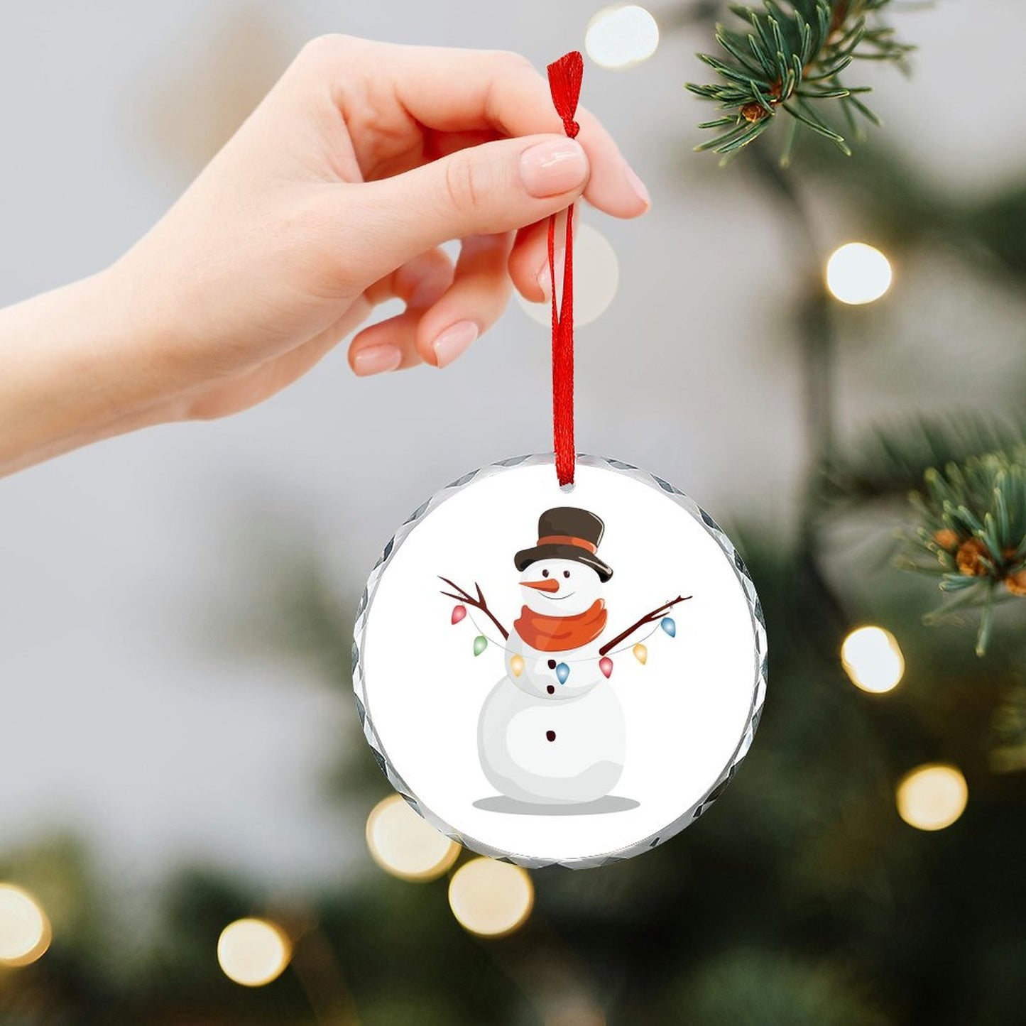Glass Circular Ornament Pendant - Snowman